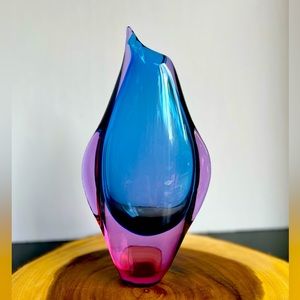 Flavio Poli Penguin Large Sommerso Murano Glass Vase Mid Century